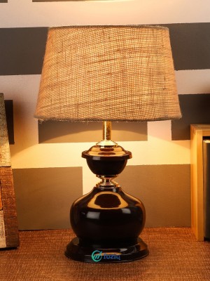 foziq Brown Natural Fiber Shade With Brown Metal Base Table Lamp(40 cm, Brown)