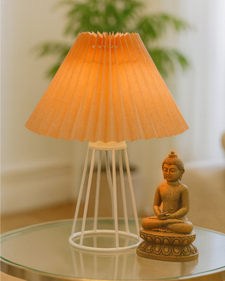 Homesake Modern Pleated Table Lamp, Beige Shade with White Base, Warm Ambient Bedside Table Lamp(31.1 cm, Pleated Beige)