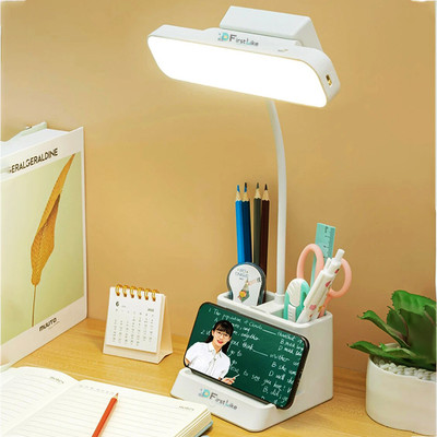 FIRSTLIKE 3 Color Modes Rechargeable Magnetic Detachable Lamp Head Pen Holder Study Lamp(40 cm, White)