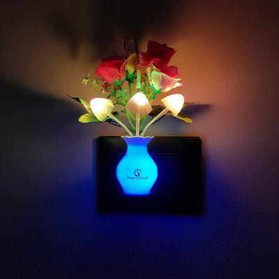 InspireCloud Automatic Sensor Decorative Mushroom Flower Leaf LED (Red) Night Lamp(16 cm, Red)