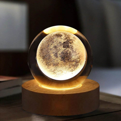 Zovilstore Celestial Ball Night Lamp - 3D Galaxy Crystal Moon Light, Aesthetic Bedroom Night Lamp(8 cm, Yellow)