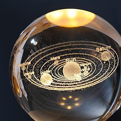 WEGONVILA 3D Solar System Crystal Ball Night Light, 6 CM Glass Ball Night Lamp Decorative Night Lamp(8 cm, Yellow, Transparent)