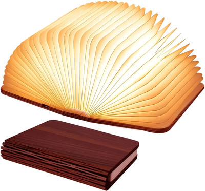 Arion Solution Book Lamp Book Shaped Table Lamp Gift Christmas lights Rechargeable LED Portable Table Lamp Foldable Night Lamp Mini Wooden Cover Book Home Decoration Book Lovers Book Reading Light Make In India Table Lamp(15.5 cm, Brown)