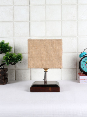 Devansh Square Wood table lamp with Beige Jute Shade Table Lamp(30 cm, Beige)