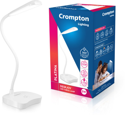 Crompton DeskJoy 5w Rechargeable LED Table Lamp Table Lamp(20 cm, White)