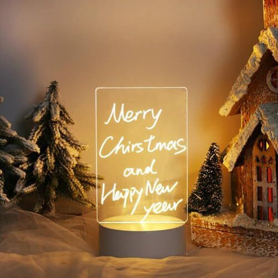 waztex 3D Acrylic Note Board LED Decorative Lamp Creative Notes Drawing Table Lamp Table Lamp(16.5 cm, Transparent)