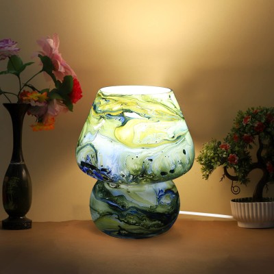 Clovefry Abstract Mushroom Shaped Glass Table Lamp for Bedside Living & Home Decoration Table Lamp(8 inch, Multicolor)