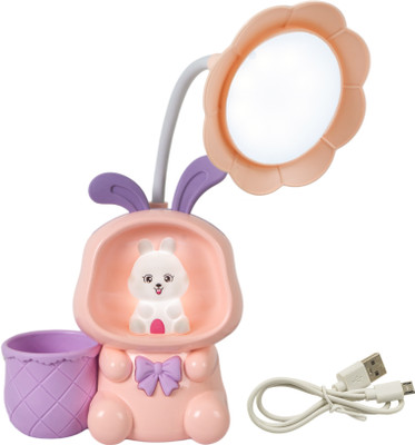 WISHKEY Flower Shaped 3-in-1 Rabbit Theme Desk Lamp with Pencil Sharpener and Pen Holder Study Lamp(13.2 cm, Pink)