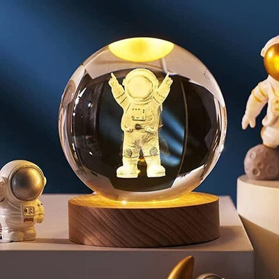 Wengonvila 3D Astronaut Crystal Ball,2.4 inch Glass Ball with Led Wood Base Lamp Night Lamp(7 cm, Astronaut)