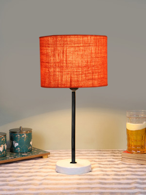 Devansh Drum Orange Jute Shade With Black Iron & White Wood Base For Decoration Table Lamp(42.545 cm, Orange)