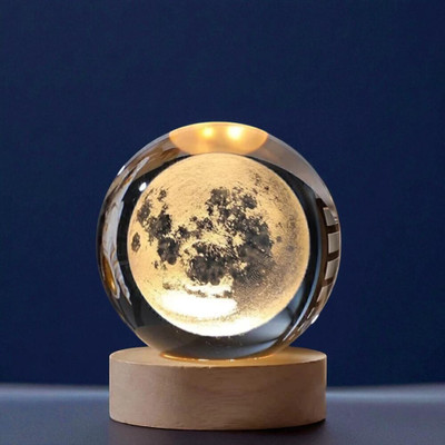 Sample 3D Crystal Ball Table Lamp with Wooden Base Table Lamp(10.2 cm, Warm)