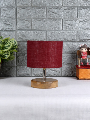 Devansh Wood table lamp with Maroon Jute Shade Night Lamp(30 cm, Mahroon)