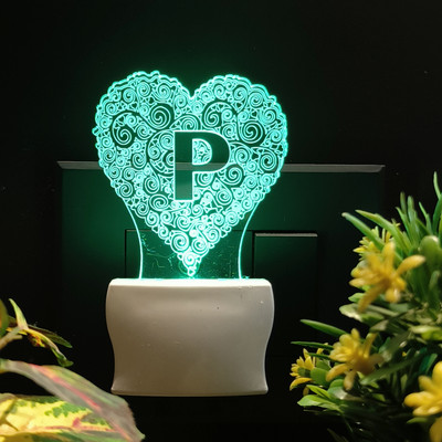 Gadgets World ALPHABET P Acrylic 3D Illusion RGB 7 Colour Changing LED Plug n Play Night Lamp(7 cm, n1SD0149-ALPHABET P)