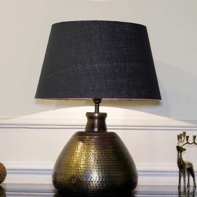 Kapoor Lampshades Magalie Metal With Beige Cotton Shade Table Lamp(60 cm, Antique Brass)