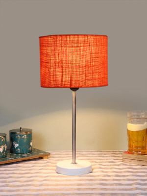 Devansh Drum Orange Jute Shade With Steel And White Wood Base Table Lamp(42.5 cm, Orange)