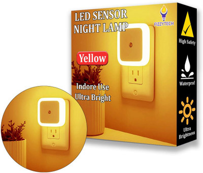 FIZZYTECH Smart Night Sensor Light Bulb Square 0.5W Automatic ON/Off Dim LED Night Lamp(7 cm, Yellow)