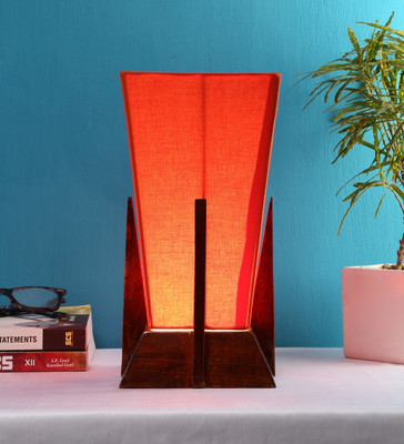 Devansh Pyramid Orange Cotton Shade Lamp With Wood Base For Decoration Table Lamp(30.48 cm, Orange)