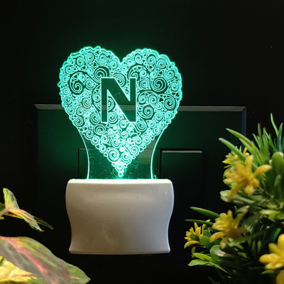 Gadgets World ALPHABET N Acrylic 3D Illusion RGB 7 Colour Changing LED Plug n Play Night Lamp(7 cm, n1SD0149-ALPHABET N)