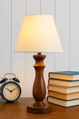 LUZINAM HOUSE Wooden Table Lamp with Classic Style Base and White Cotton Shade Table Lamp(46 cm, White Shade)