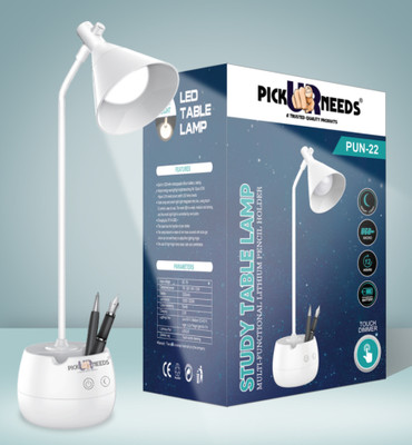 Daily Needs Shop Rechargeable Study Table/Desk Lamp Touch Eye Protection with Pen Holder + Drawer Table Lamp(13 cm, White)