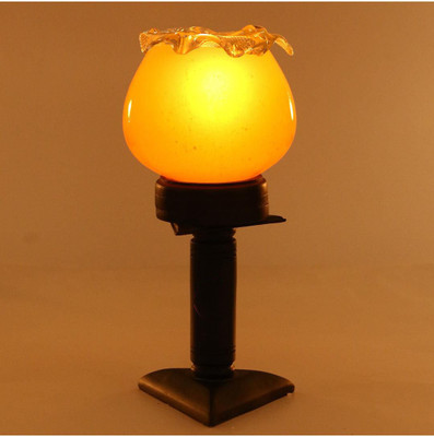 Somil Stylish Home Decorative Wood Table Lamp With Hand Decorative Glass Shade Table Lamp(22 cm, Black, Yellow)