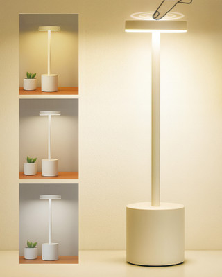 Homesake White Rechargeable LED Table Lamp, Portable Cordless Desk Light, Set of 1 Table Lamp(34.2 cm, White)