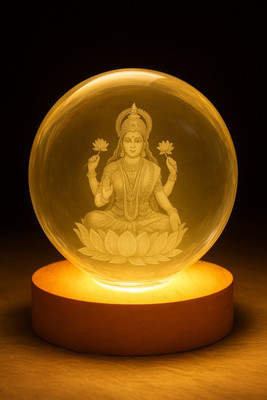MANSAA Diwali Home Décor 3D Lakshmi Crystal Ball with LED Light Wooden Stand Night Lamp(8 cm, Lakshmi ji)