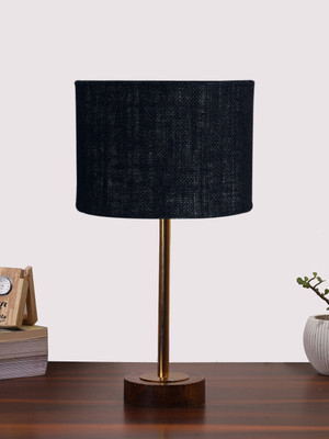 Devansh Black Jute table lamp with Brown wood Base & Golden finish Metal Table Lamp(43 cm, Black, Brown)