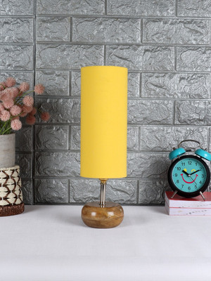 Devansh Wood table lamp with Yellow cotton Shade Table Lamp(38.1 cm, Yellow)