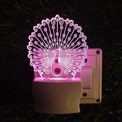 Feelon PEACOCK Acrylic 3D Illusion RGB 7 Colour Changing LED Plug and Play Night Lamp(10 cm, Multicolor)