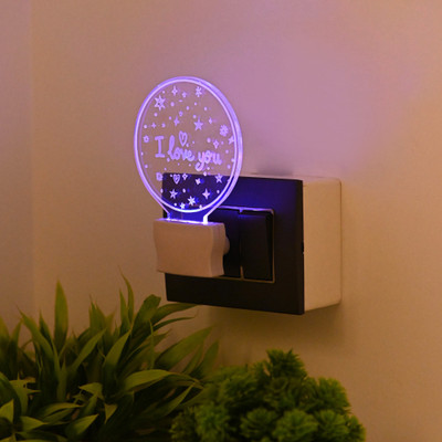 1st Time Plug & Play 3D Illusion Effect Galaxy I Love You Shape LED Night Lamp/Light Night Lamp(13 cm, Blue, Green, Yellow)
