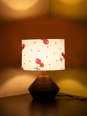 Devansh Multicolor Cotton Table Lamp With Wood Natural Base (7X12 Inches) Table Lamp(30.48 cm, Red, White)