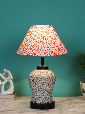 Devansh Multicolor Cotton Glass Table Lamp With Iron Base Table Lamp(38.1 cm, Pink, Blue)