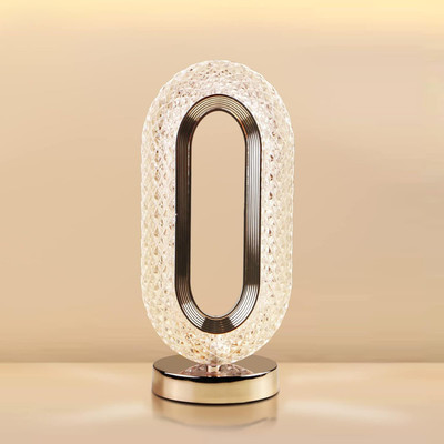 kinjas Oval Crystal Lamp LED Table Lamp Color-Changing Touch Control Desk Night Lamp(27 cm, White, Gold)