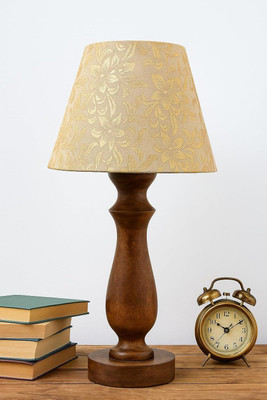 LUZINAM HOUSE Wooden Table Lamp with Classic Style Base and White Cotton Shade Table Lamp(46 cm, Flower Shade)