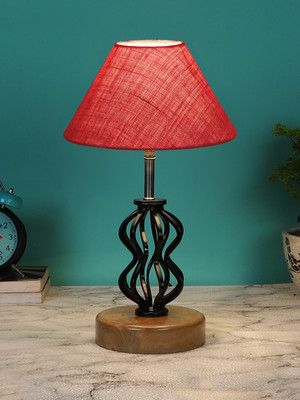 Devansh Pink Jute Table Lamp With Wood & Iron Base Table Lamp(37.4 cm, Pink)