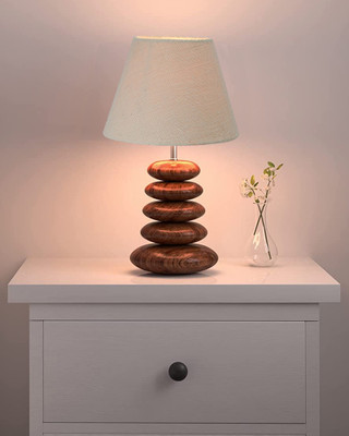 Homesake Walnut Multi-Pebble Wood Table Lamp with White Jute Shade LED Bulb Included, Table Lamp(39 cm, White Jute)