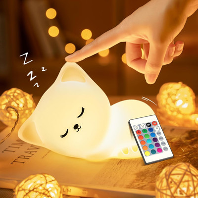 KD SAPRA Cute Kitty Cat Light Night Lamp with Remote for Kids,16 Color Changing Light Night Lamp(16 cm, White)
