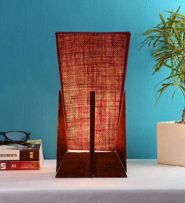 Devansh Pyramid Maroon Jute Shade Lamp With Wood Base For Decoration Table Lamp(30.48 cm, Maroon)