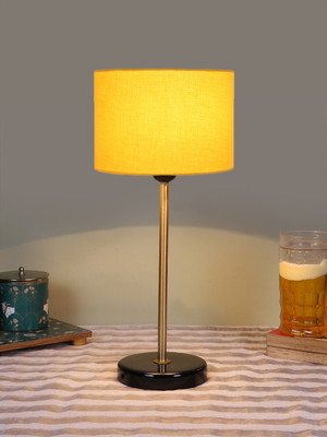 Devansh Drum Yellow Cotton Shade With Gold & Black Wood Base For Decoration Table Lamp(42.545 cm, Yellow)