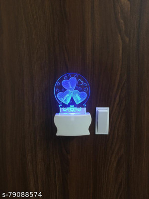 Shayona 3 Hearts Love Plug-in Lamp | Romantic Multicolor Wall Socket Lamp Night Lamp(8 cm, Multicolor)