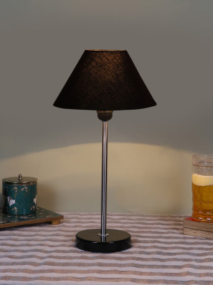 Devansh Conical Black Cotton Shade Lamp With Steel And Black Wood Base Table Lamp(41.91 cm, Black)