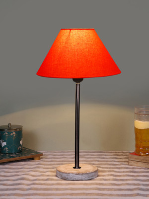Devansh Cotton Shade Lamp With Black Iron & White Brushed Wood Base For Decoration Table Lamp(41.91 cm, Orange)