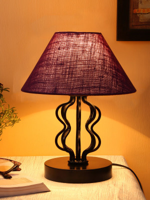 Devansh Maroon jute Shade Iron Table Lamp Table Lamp(30.48 cm, Maroon)
