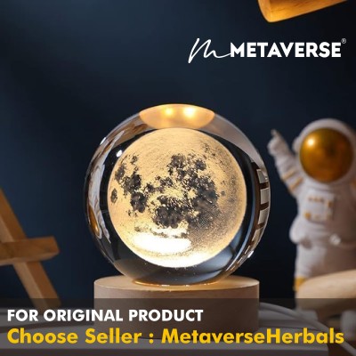 METAVERSE Moon Crystal Ball| Night Lamp| Night Light 3D Moon| Lunar Table Lamp| Home Decor Table Lamp(8 cm, Warm White)