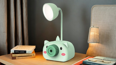 AKR 4in1 Camera Shaped Rechargeable Night Lamp with Sharpener Pen Stand Mobile Stand Table Lamp(22 cm, Green)