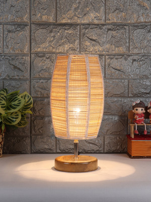 Devansh Wood Table Lamp With Bamboo Shade For Bedroom, Living Room Table Lamp(35.56 cm, Beige)