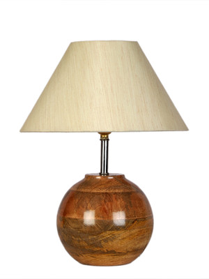 Devansh Off-white cotton with Natural Wood Table Lamp Table Lamp(31.8 cm, off-white)