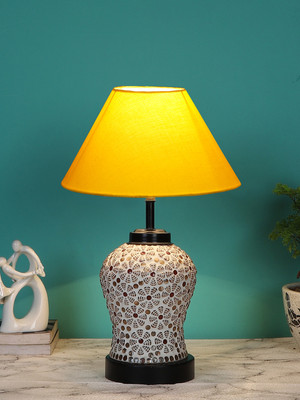 Devansh Yellow Cotton Glass Table Lamp With Iron Base Table Lamp(38.1 cm, Yellow)