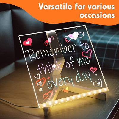 GVJ TRADERS 3D Acrylic Writing Board with Pen & Light, LED Message Board, Rewritable Acrylic Table Lamp(15 cm, Gold)